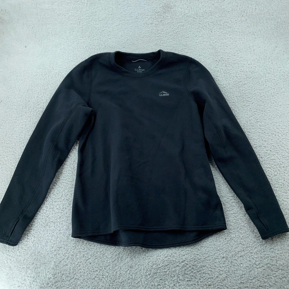 L.L. Bean Fleece Pullover Sweater Womens Medium Black Crewneck Long Sleeve Logo